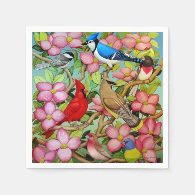 Guardanapo De Papel Aves Selvagens de Quintal em Papel Dogwood Nápoles (Frente)