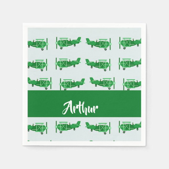 Guardanapo De Papel Aviões voadores verdes em azul (Frente)