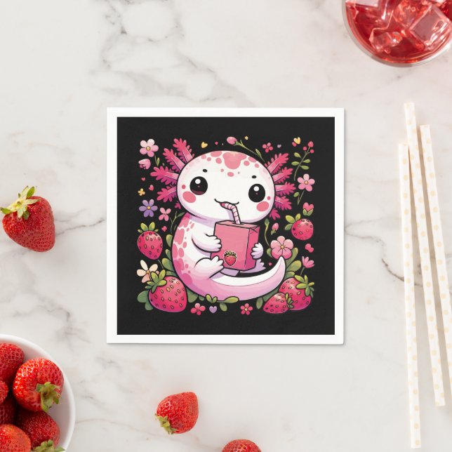 Guardanapo De Papel Axolotl Bebendo Japonês Leite de Morango (Insitu)