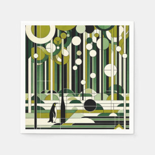 Guardanapo De Papel Azeite Verde Creme Geométrico Pinguim-Retro