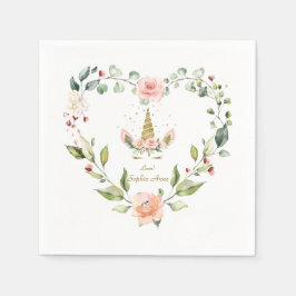 Guardanapo De Papel Azeitona Rosa Moderna Flores Dourados do Unicórnio