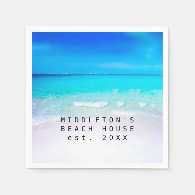 Guardanapo De Papel Azul Aqua Ocean Sea Beach Família Pessoal (Frente)