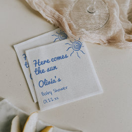 Guardanapo De Papel Azul Aqui Vem O Chá de fraldas Desenhado Para O Fi