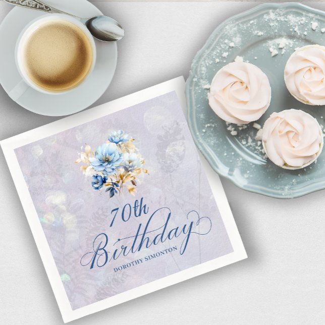 Guardanapo De Papel Azul-branco-aquarela 70 Floral Aniversário (Criador carregado)