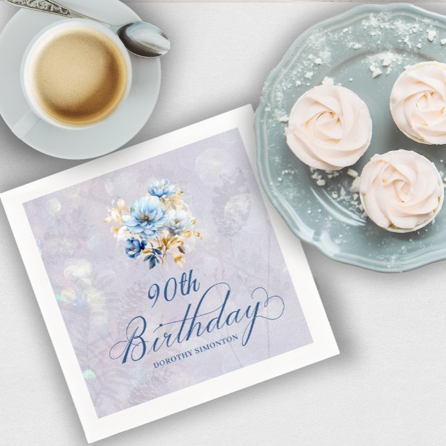 Guardanapo De Papel Azul-branco-aquarela 90 Floral Aniversário (Criador carregado)
