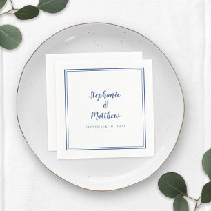 Guardanapo De Papel Azul Branco Simples Moderno Casamento Minimalista