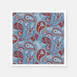 Guardanapo De Papel Azul branco vermelho tradicional linocut de salada