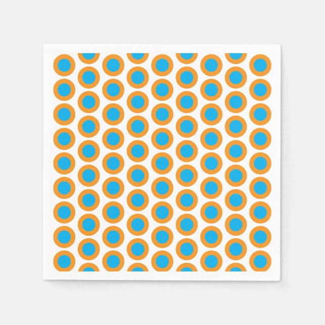 Guardanapo De Papel Azul Brilhante Bolinhas Laranja Moderna Funky (Frente)