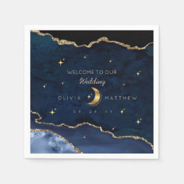 Guardanapo De Papel Azul Celeste Casamento Estrelas da Meia-Noite Lua 