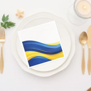 Guardanapo De Papel Azul Cobalto e Amarelo Limão Ondas Modernas