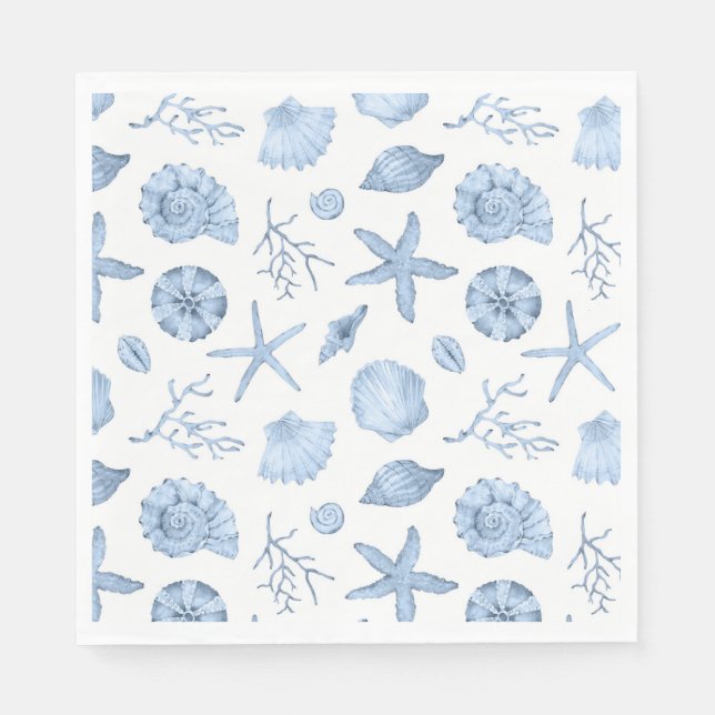 Guardanapo De Papel Azul Conchas Aquarela (Frente)