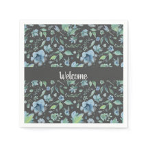 Azul de Aquarela na Cinza Escura Personalizado Flo