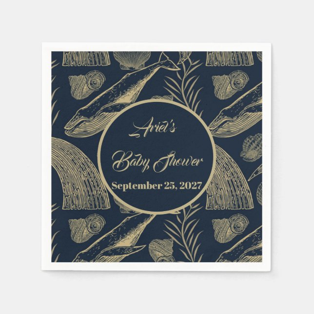 Guardanapo De Papel Azul de Baleia Náutica Vintage (Frente)