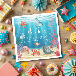 Guardanapo De Papel Azul Debaixo do Mar aniversário de criança