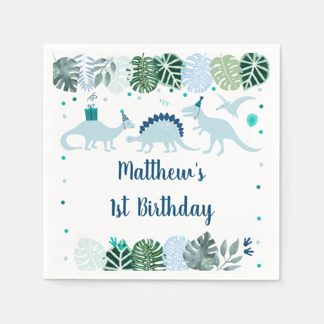 Guardanapo De Papel Azul Dinossaur Safari Aniversário (Frente)