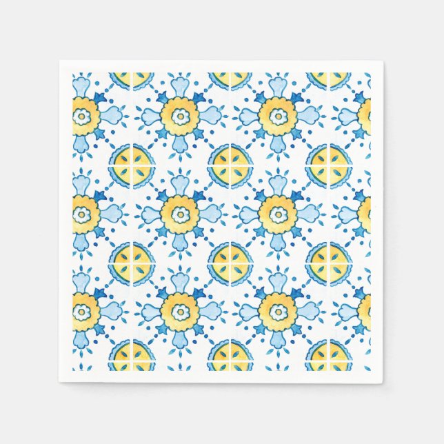 Guardanapo de papel azul e amarelo com azulejos me (Frente)