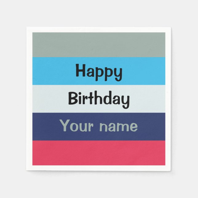 Guardanapo De Papel Azul E Borgonha Feliz Aniversário (Frente)