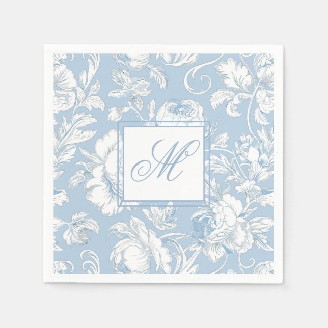 Guardanapo De Papel Azul e Branco Chinoiserie Monograma  (Frente)