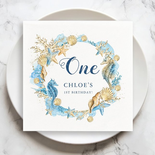 Guardanapo De Papel Azul e Dourado sob o aniversário do mar (Criador carregado)