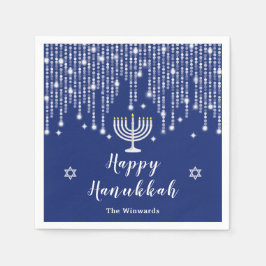 Guardanapo De Papel Azul e Silver String Luzes Felizes Hanukkah