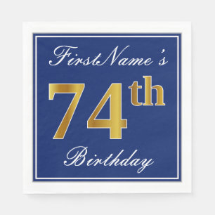Guardanapo De Papel Azul Elegante, Faux Dourado 74.o aniversário; Nom