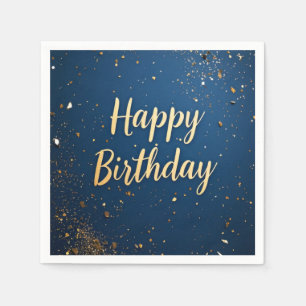 Guardanapo De Papel Azul Escuro Elegante e Azul Faux Dourado Aniversár
