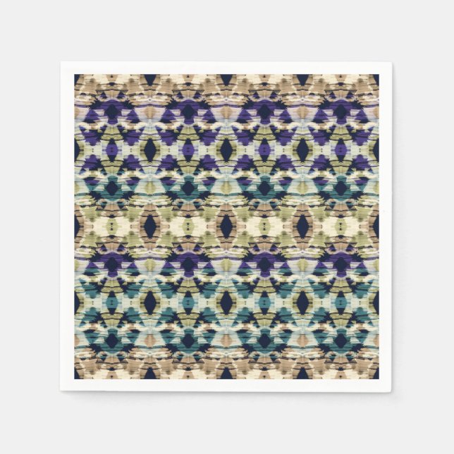 Guardanapo De Papel Azul-étnico, ikat bege (Frente)