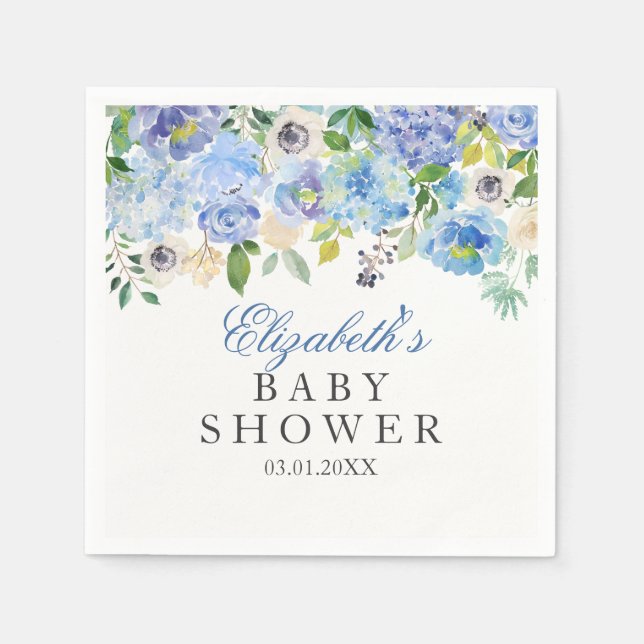 Guardanapo De Papel Azul Floral Chá de fraldas de Aquarela Napkins (Frente)