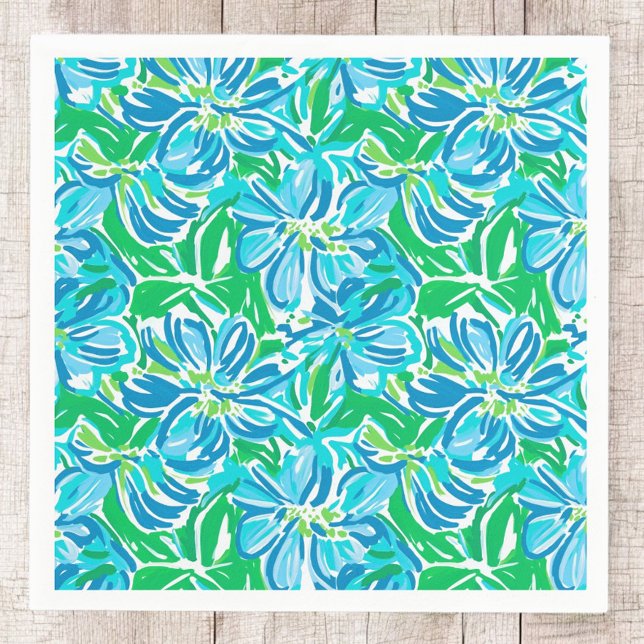 Guardanapo De Papel Azul Floral Clássico / Festa de Flores Elegantes (Criador carregado)