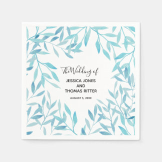 Guardanapo De Papel Azul Floral com Cor de Água Elegante Moderna