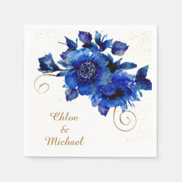 Guardanapo De Papel Azul Floral Dourado Casamento de Sujidade Napkins