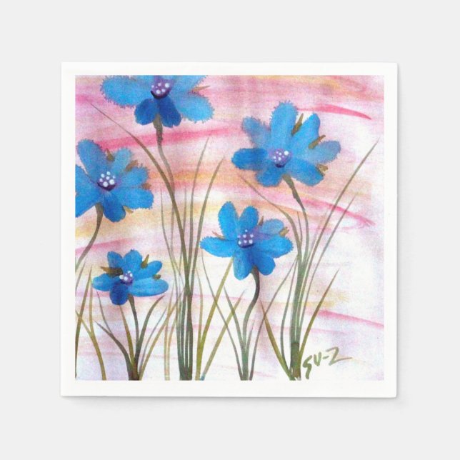 Guardanapo De Papel Azul Floral Watercolor (Frente)