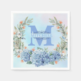 Guardanapo De Papel Azul Hydrangea MonogramPaper Napkin