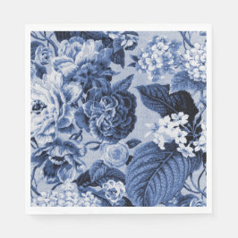 Guardanapo De Papel Azul Índigo Florais Vintage Dahlias Hortênsias