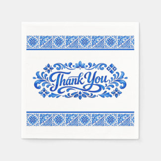 Guardanapo De Papel Azul & Limone Romance Azul Tile Obrigado Casamento