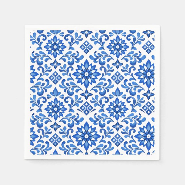 Guardanapo De Papel Azul & Limone Romance Azul Tile Obrigado Casamento (Frente)
