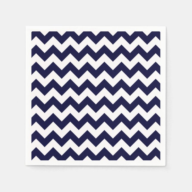 Guardanapo De Papel Azul Marinho Branco Padrão Chevron Zig-Zag (Frente)