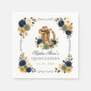 Guardanapo De Papel Azul Marinho Dourado Cavalo Floral Charra Quinceañ