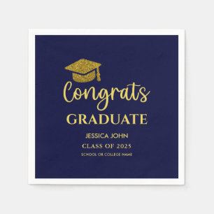 Guardanapo De Papel Azul Marinho e Dourado Parabéns Graduado Formatura