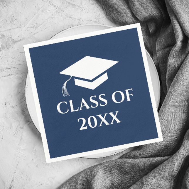 Guardanapo De Papel Azul Marinho Simples Ano de Conclusão de Curso (Simple Navy Blue Graduating Class Graduation Party Napkins.)