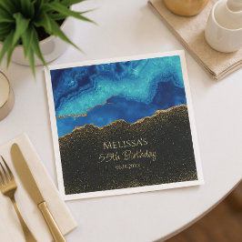 Guardanapo De Papel Azul Marinho Teal Dourado Glitter Abstrato Aquarel