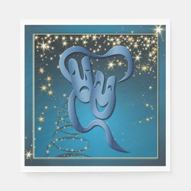 Guardanapo De Papel Azul-Máscara de Teatro Azul Comédia Tragédia (Frente)