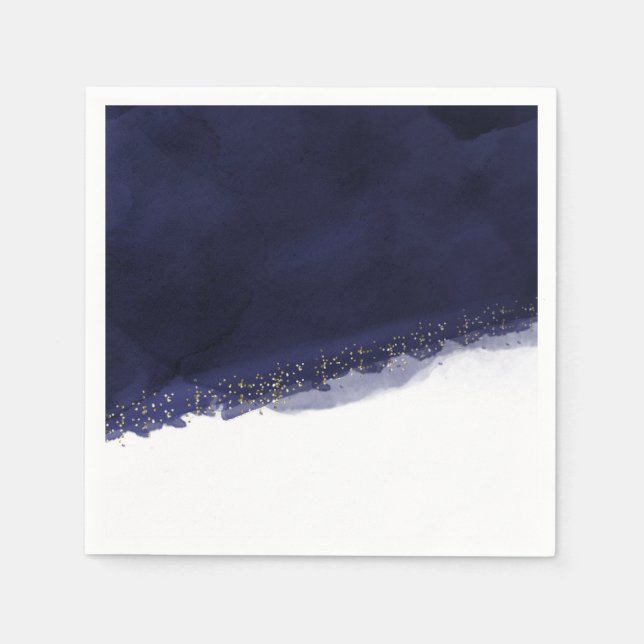 Guardanapo De Papel Azul naval Aquarela & Moderno Ouro Chique Elegante (Frente)
