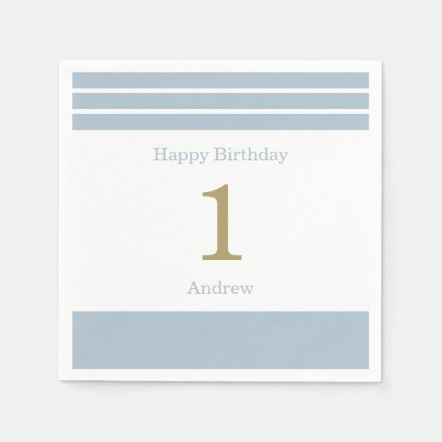 Guardanapo De Papel Azul Personalizado Strips Bebê Garoto Aniversário  (Frente)