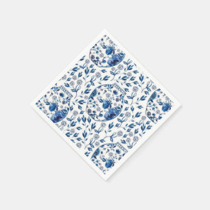 Guardanapo De Papel Azul Pintado à Mão e Chinoiserie Floral no Estilo