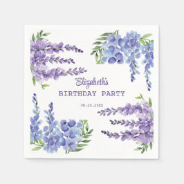 Guardanapo De Papel Azul Púrpura Wisteria Floral Greenery Aniversário