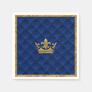 Guardanapo De Papel Azul Real e Coroa Dourada Elegante Conto de Fadas