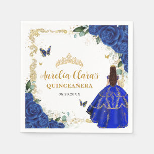 Guardanapo De Papel Azul Real Floral Princesa Dourada Mis 15