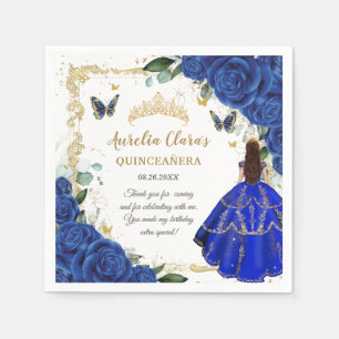 Guardanapo De Papel Azul Real Floral Princesa Dourada Quinceañera 15