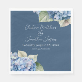 Guardanapo De Papel Azul Romântico Flores de Hortênsia em Aquarela sob